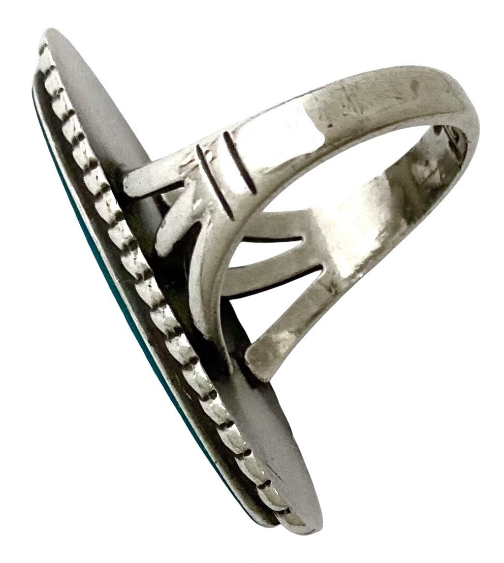 VINTAGE BELL TRADING POST Sterling Silver Tall TURQUOISE Rope Accent Ring~Size 6