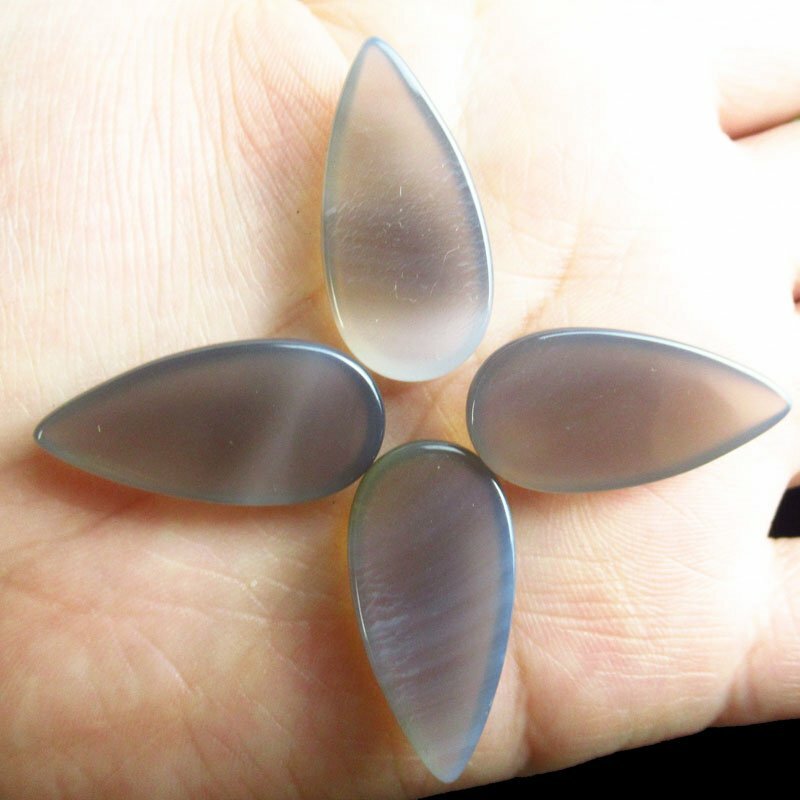 4Pcs 30x15x6mm Gray Agate Teardrop Cab Cabochon QS-J93834