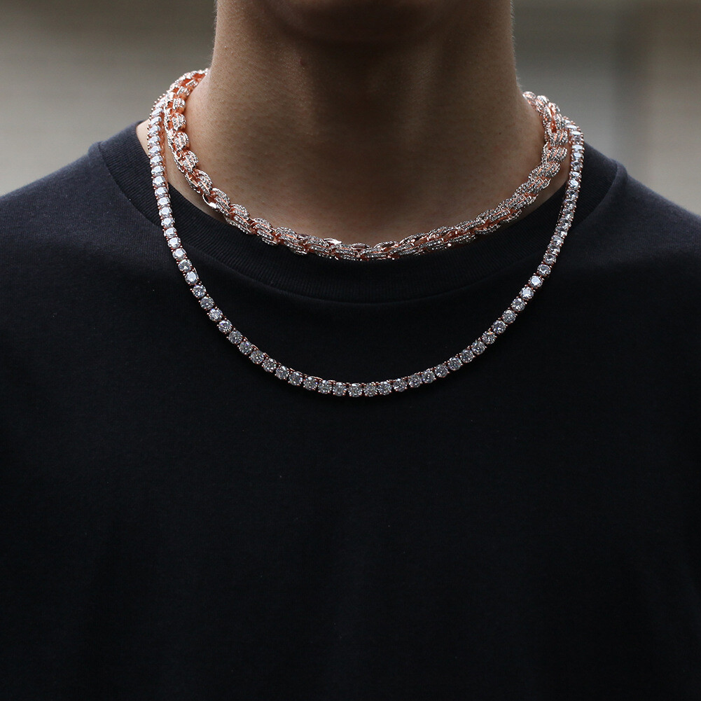 22inch Hip Hop Silver Gold Plated Rope Chain Necklace Bracelet Set for Men Women