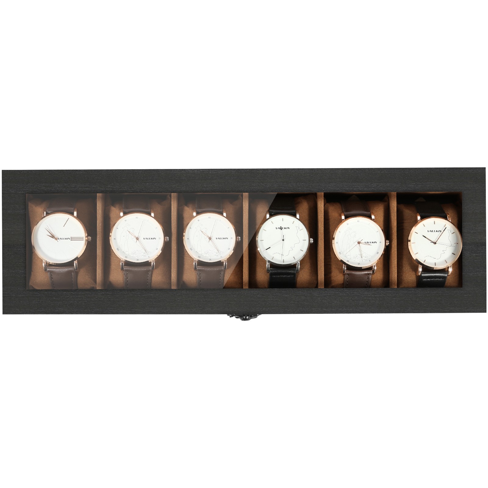 6 Slots Watch Box Solid Wood Watch Case with Clear Top Storage Display Case Gift