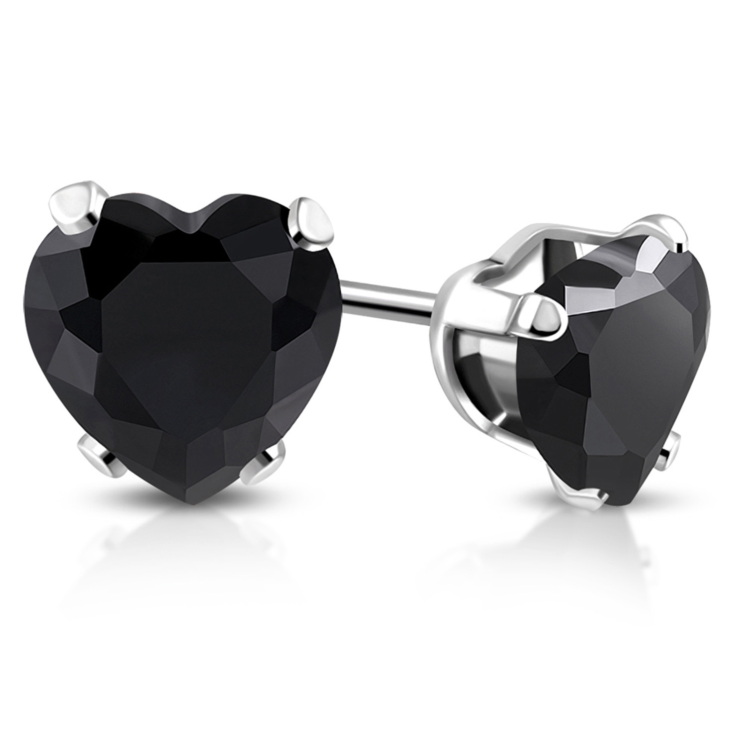 Stainless Steel Prong-Set Cubic Zirconia Love Heart Stud Post Piercing Earrings
