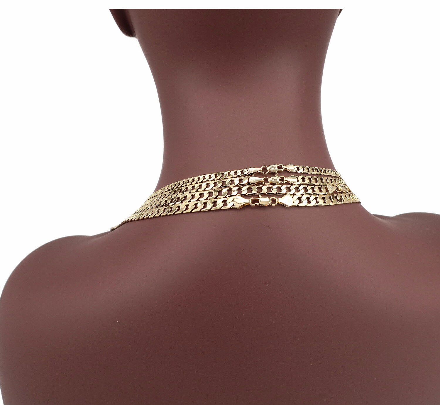 Yellow Flat Cuban link Chain Necklace Bracelet 3.5mm to 6mm 14K Gold Plated