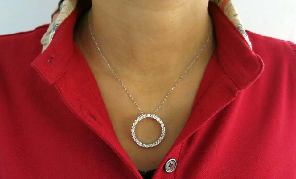 925 Sterling Silver Cubic Zirconia Circle Pendant Necklace For Women – 18″