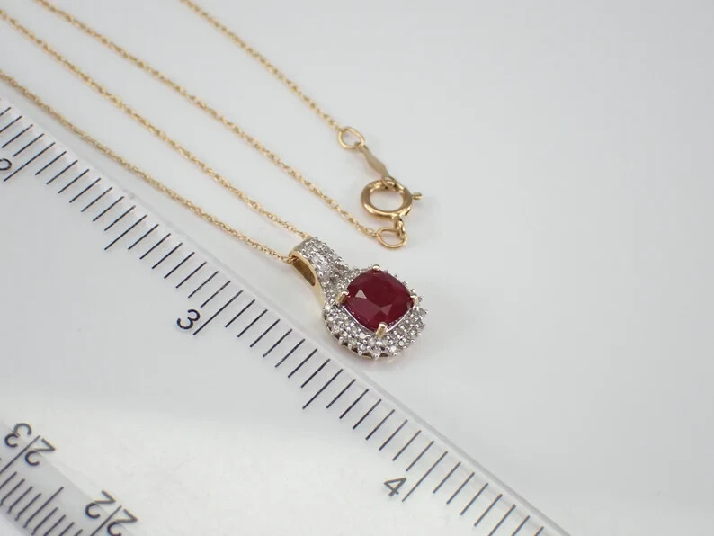 2.20Ct Cushion Cut Natural Red Ruby Women’s Halo Pendant Solid 14K Yellow Gold