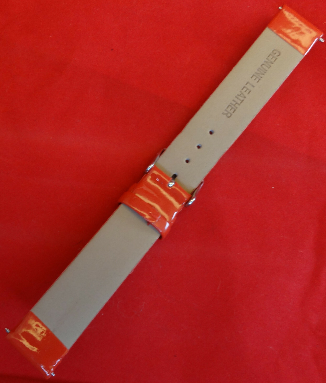 New Glossy Red Genuine Patent Leather 18mm Regular Watch Band Silver Tone Buckle