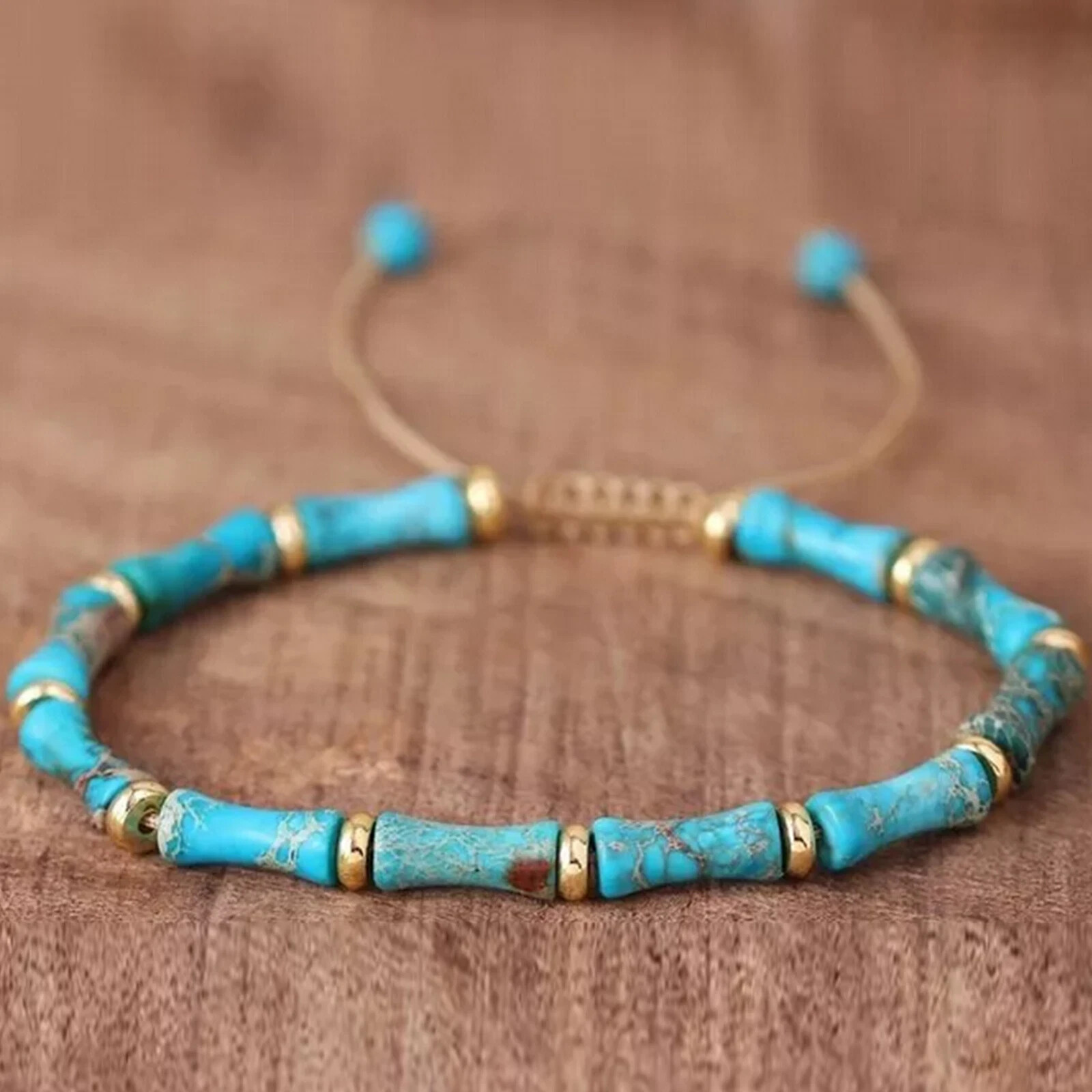 Turquoise Tube Stone Bracelet – Adjustable Natural Gemstone Bead Minimalist
