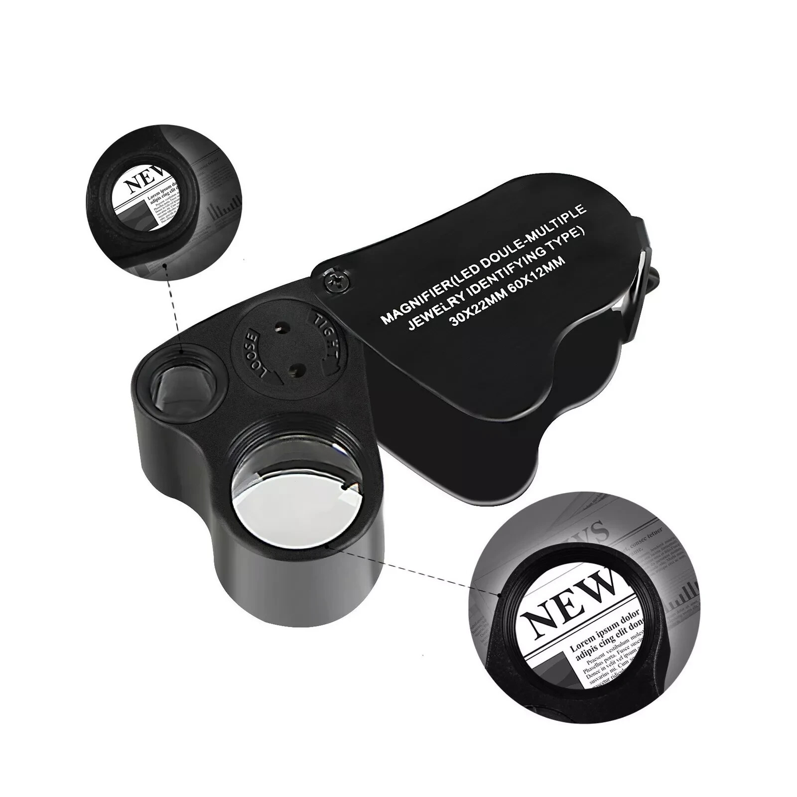 JARLINK 30X 60X Illuminated Jewelers Eye Loupe Magnifier Designed Gems Jewerly