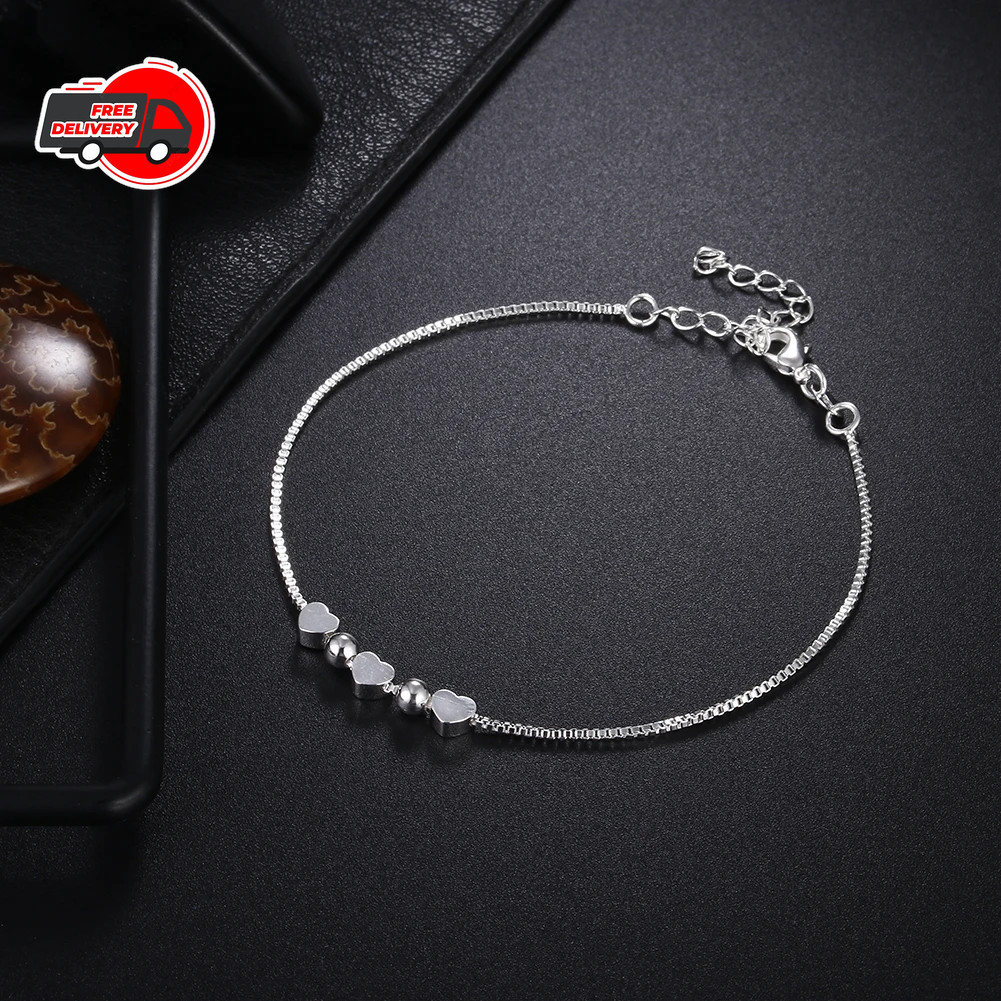 925 Sterling Silver Charm Glossy Bead Bangle Women’s Fashion Bracelet Jewelry
