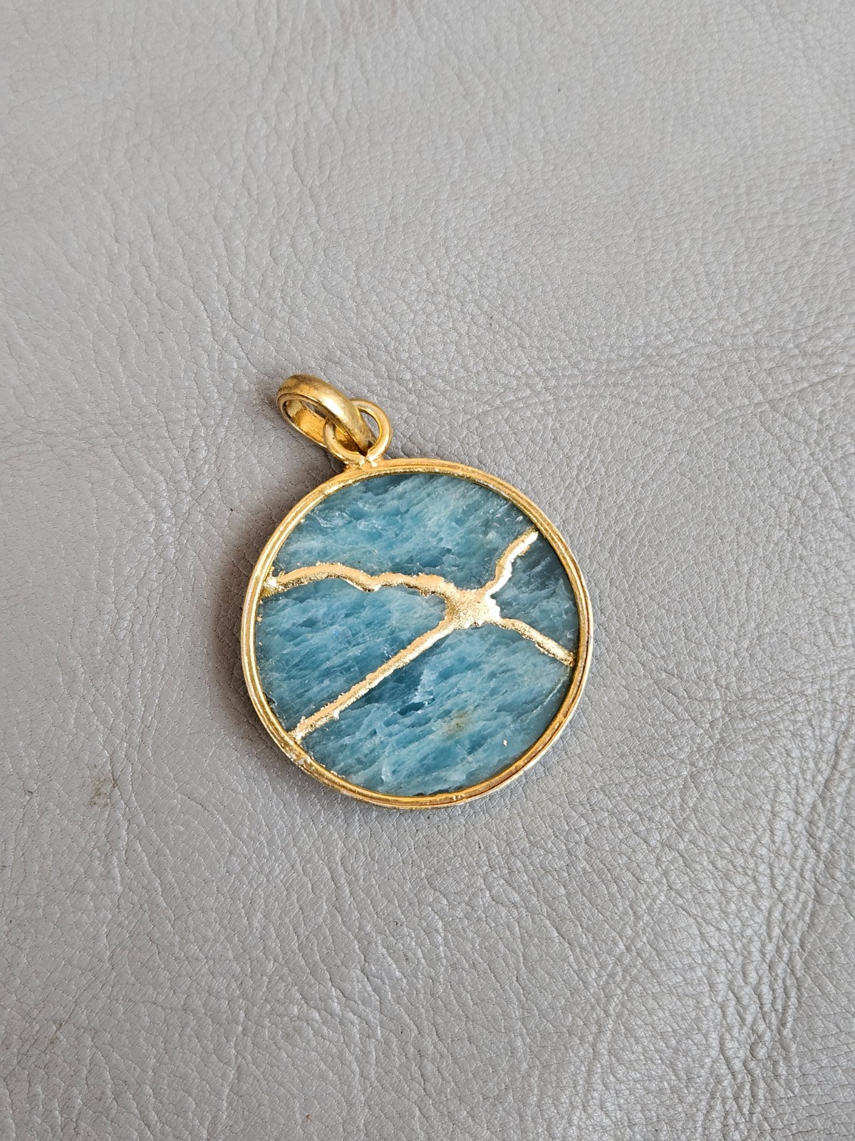 AQUAMARINE NECKLACE KINTSUGI Initial Necklace Gold Engraved Gold Plated Chain