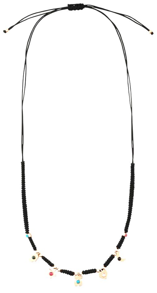 TOUS Super Power Charm Necklace Black Cord Rose Vermeil Silver Gemstone Spain