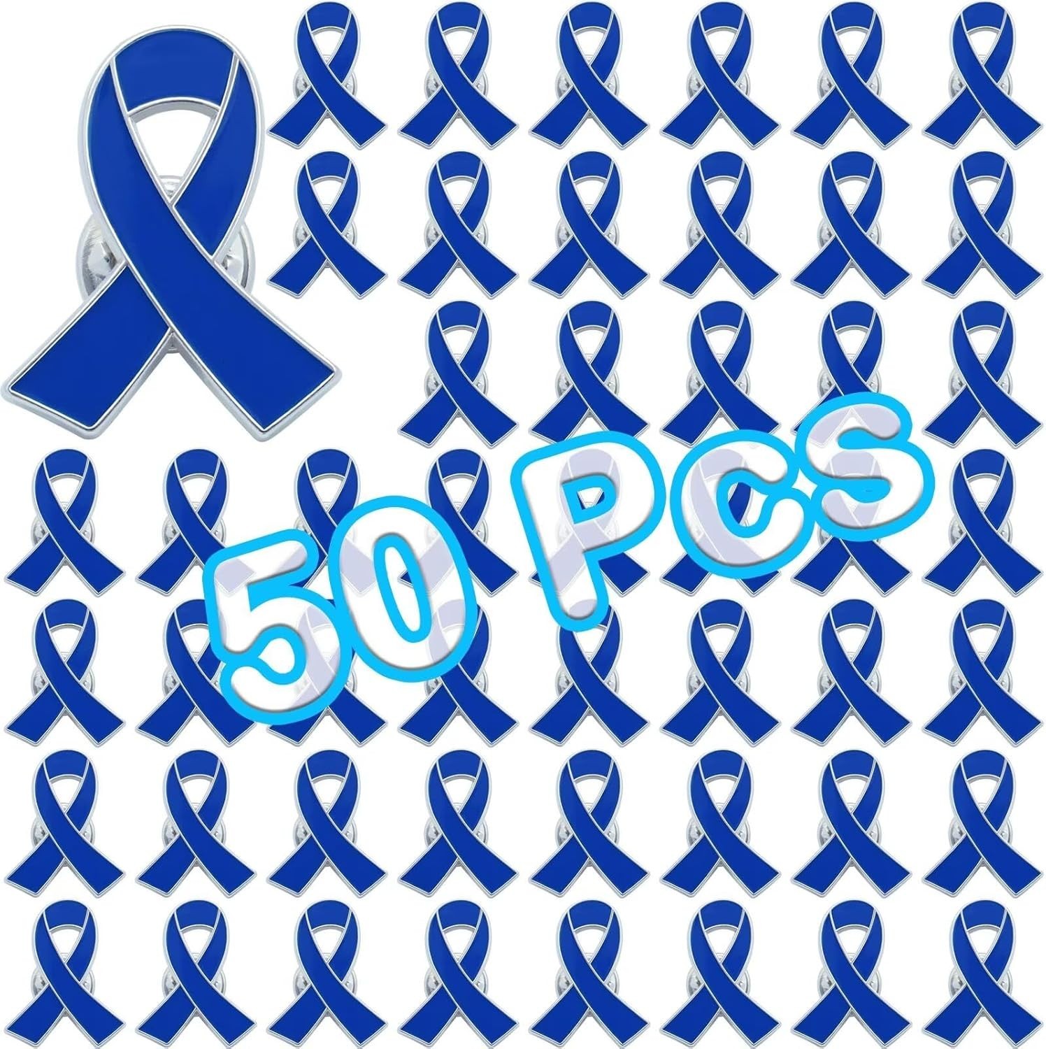 50Pcs Blue Ribbon Enamel Lapel Pin Colon Prostate Cancer Awareness Survivor NEW
