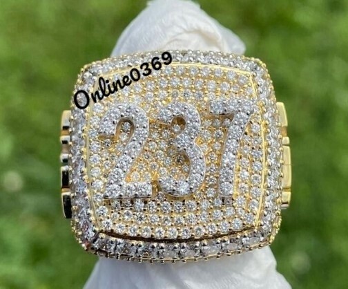 3.35ct VVS Moissanite Men’s Bust Down Name Number Ring Yellow Gold Plated Silver
