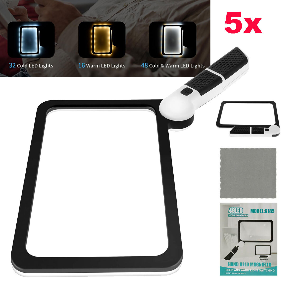 5X Page Magnifying Glass with 3 Lighting Modes for Reading & Low Vision Seniors