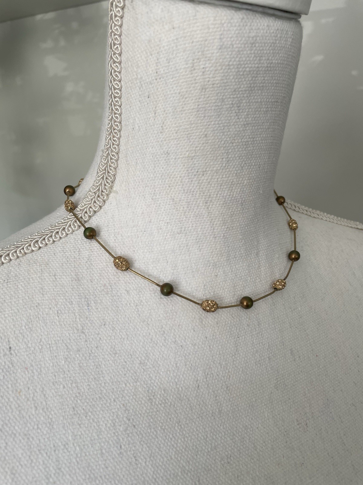 Monet Signed Gold Tone Station Beaded Necklace, Lobster, Extender