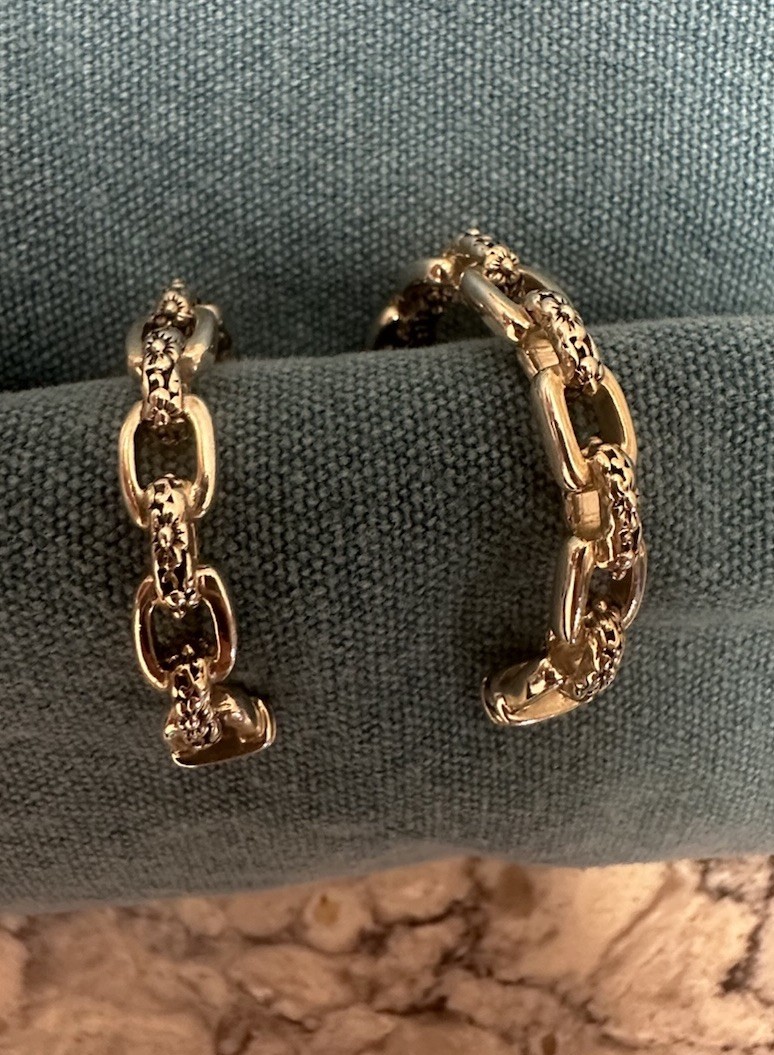 JAI Sterling Silver Link & Box Chain Hoop Earrings 1”