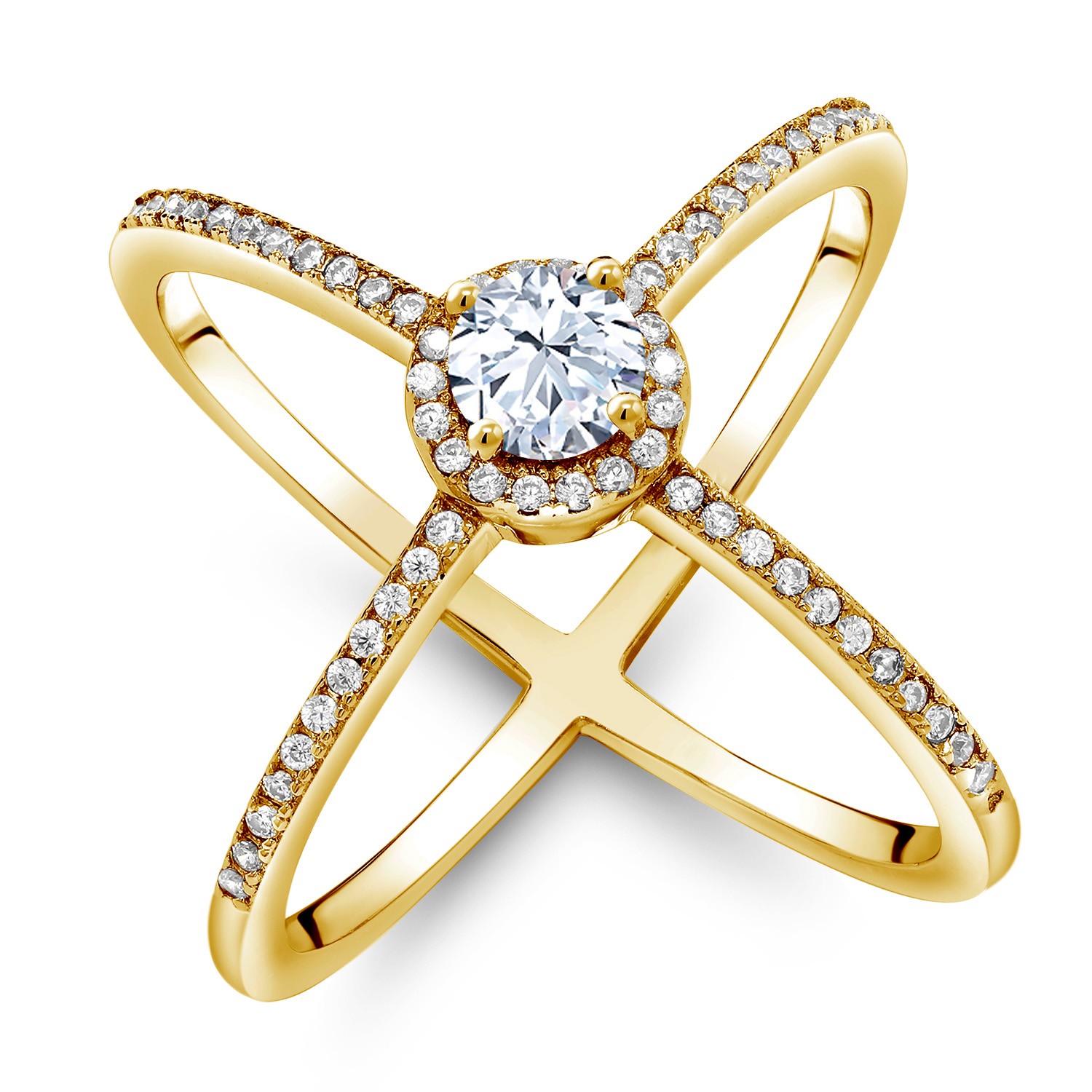 1.57 Ct Round White Zirconia 18K Yellow Gold Plated Silver Ring