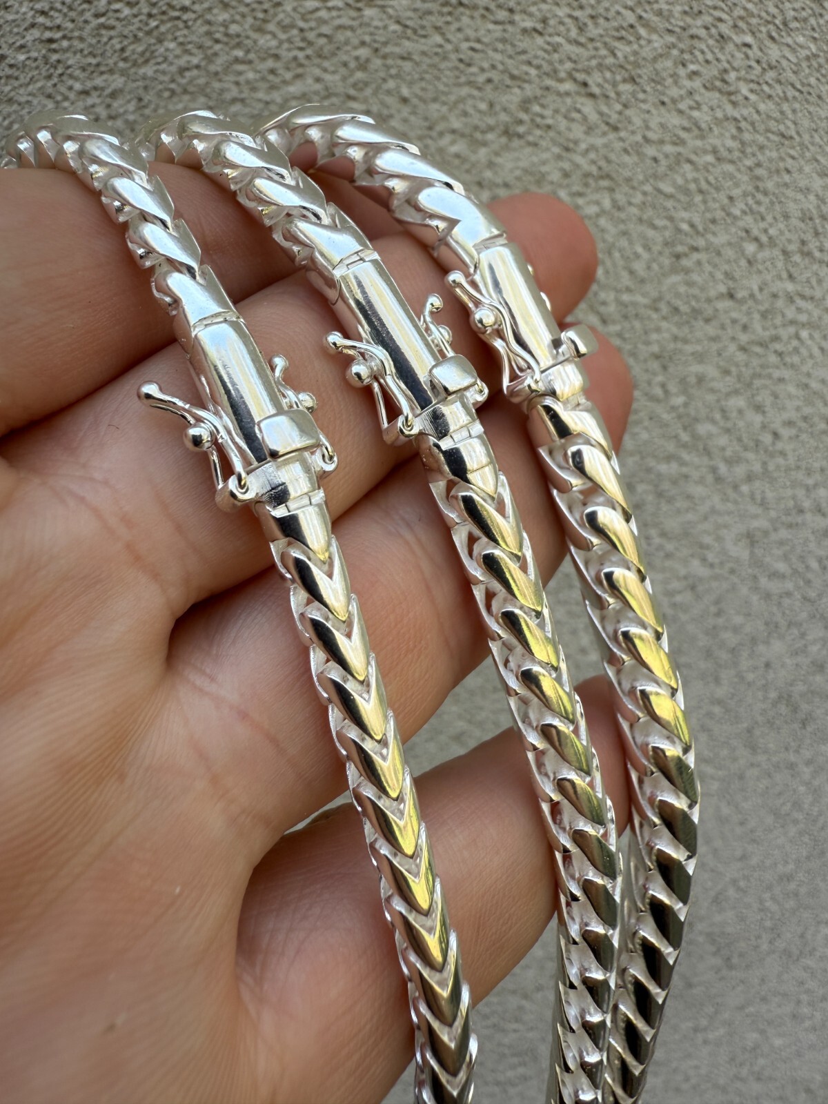 Real Solid 925 Silver Round Franco Chain 5-7mm Necklace Handmade W. Box Clasp
