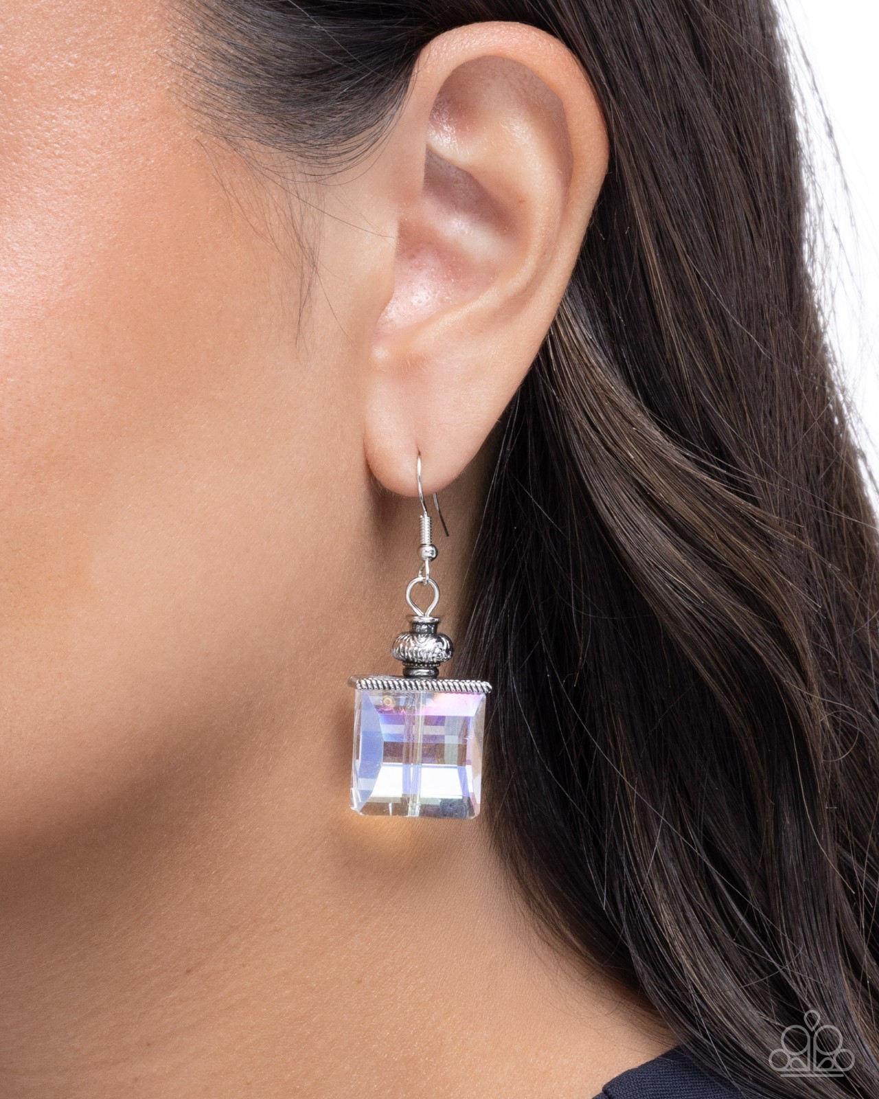 Paparazzi Polished Perfume – White -Transparent Acrylic Perfume Bottle – Earring