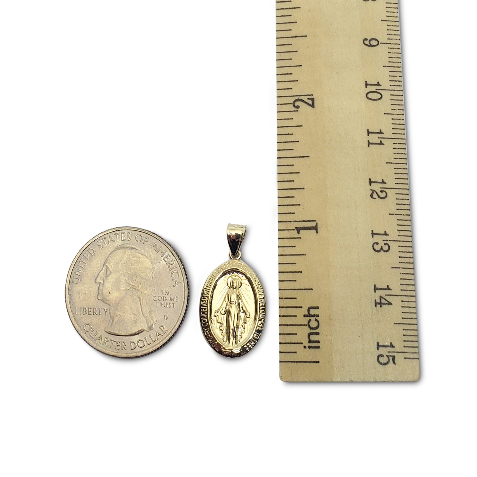Solid 14K Yellow Gold Miraculous Medal Virgin Mary Pendant, 3/4″, Catholic