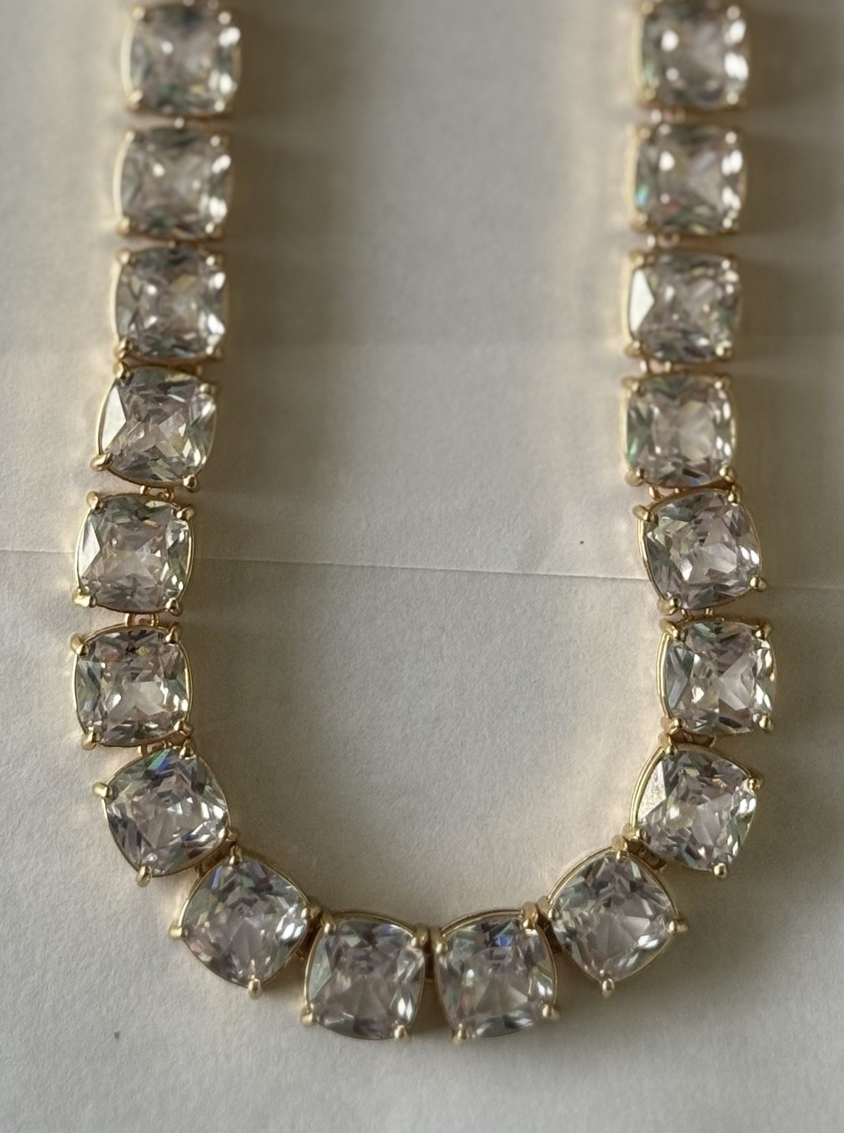 Bright Gold Tone Square Clear Crystal cushion Cut tennis 16 Inch Choker