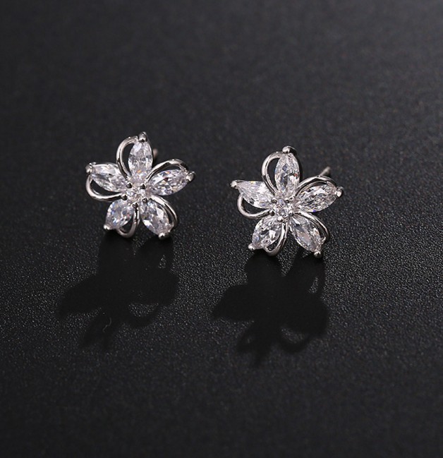 925 Sterling Silver Heart Clover Square Cubic Zirconia Stud Earrings Gift PE17