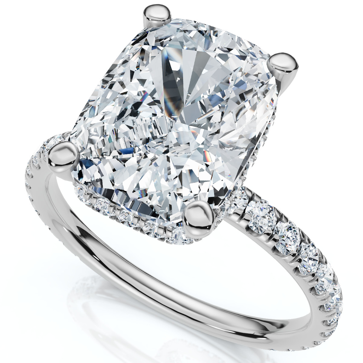 Certified 3 1/2Ct Cushion Hidden Halo Diamond Engagement Ring 14k Gold Lab Grown