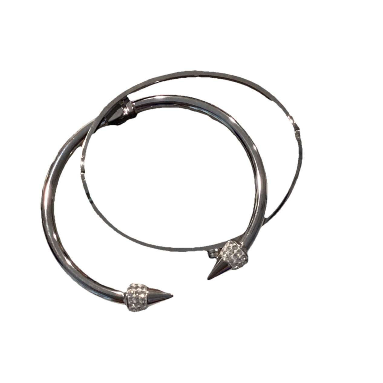 Bracelet Silver Bangle Cuff Hinged 2 Pc Crystal Accent Medium 7 New Gift Box