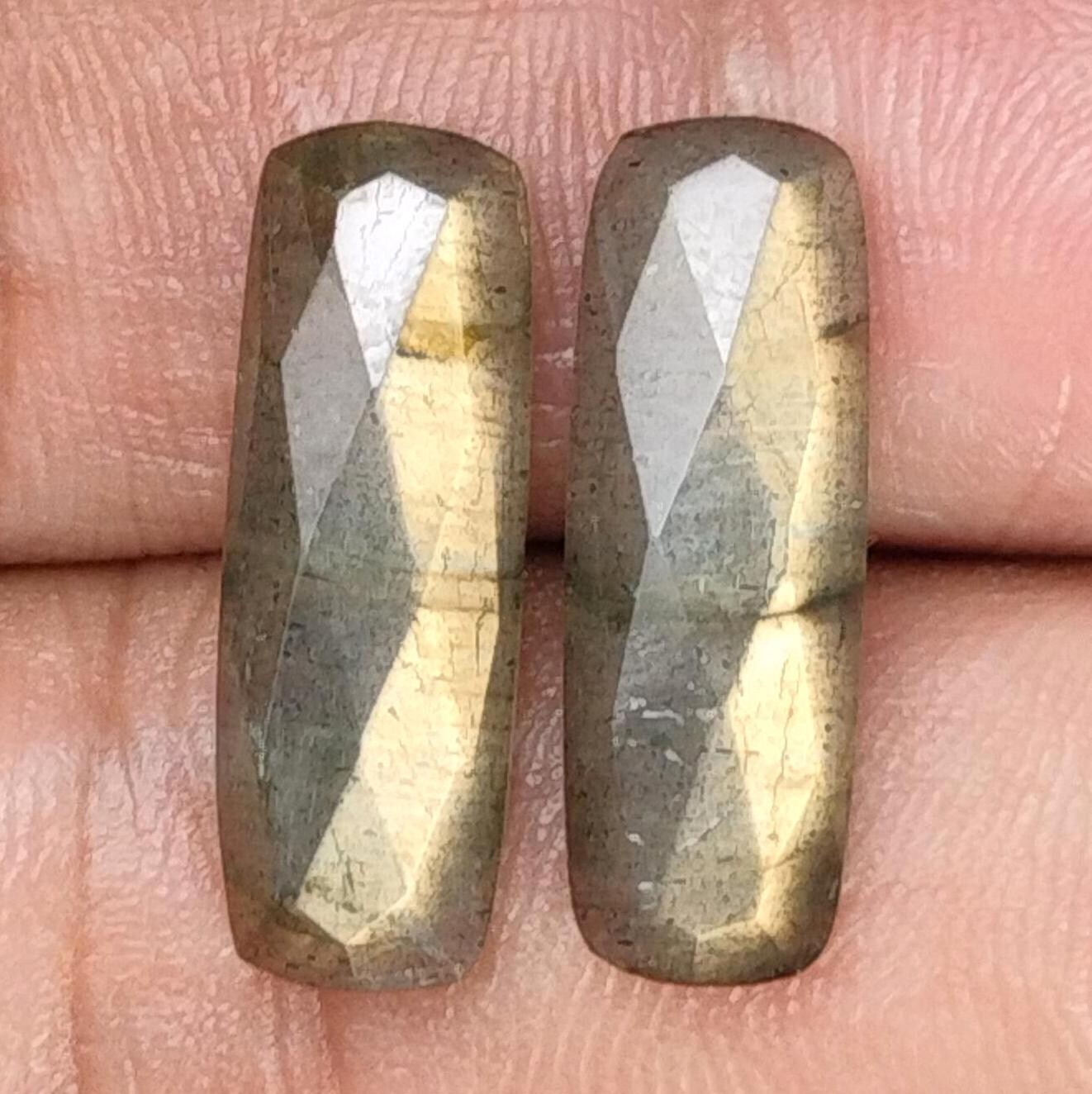 12.00 Ct Natural Labradorite Cushion Shape Faceted Cabochon Pair Loose Gemstone