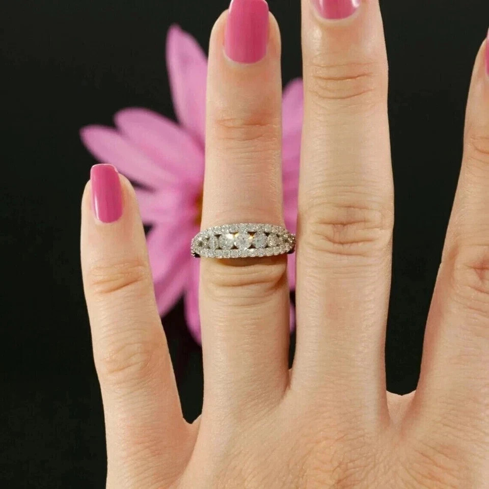 2.00CTW Round Cut Natural Diamond Solid 14K White Gold Eternity Band Ring.