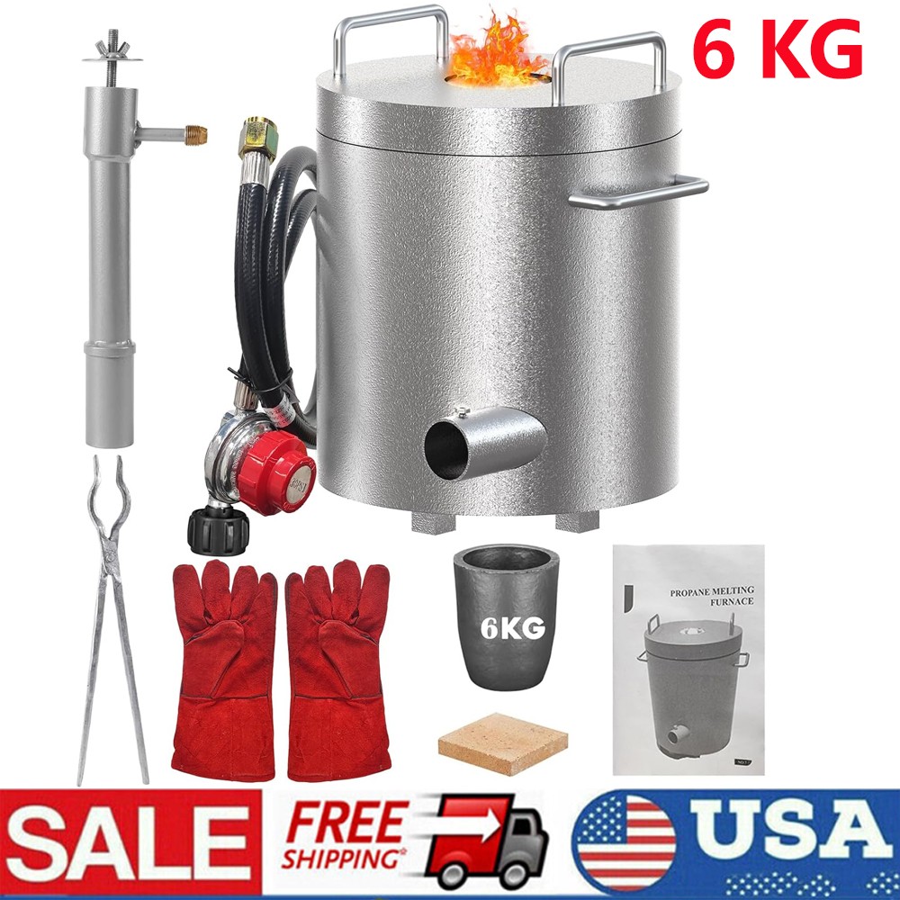 Propane Melting Furnace Kit 6KG with Crucible Tongs Metal Smelting Silver