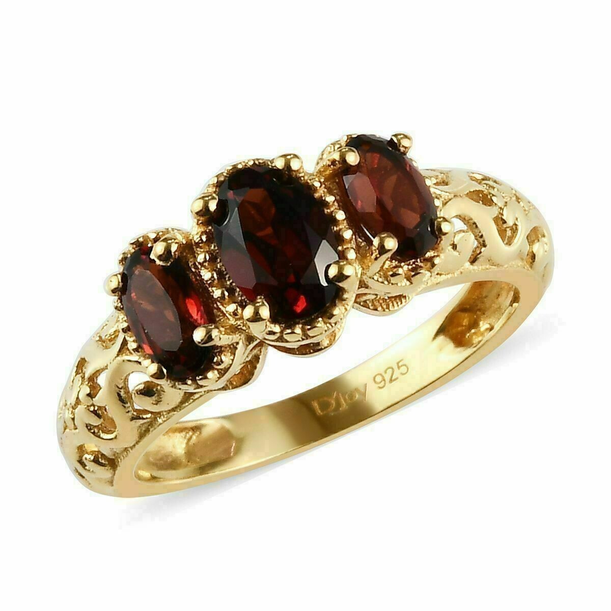 3Ct Oval Cut Three Stone Red Garnet Lab Created VintageRing 14K Yellow Gold Over