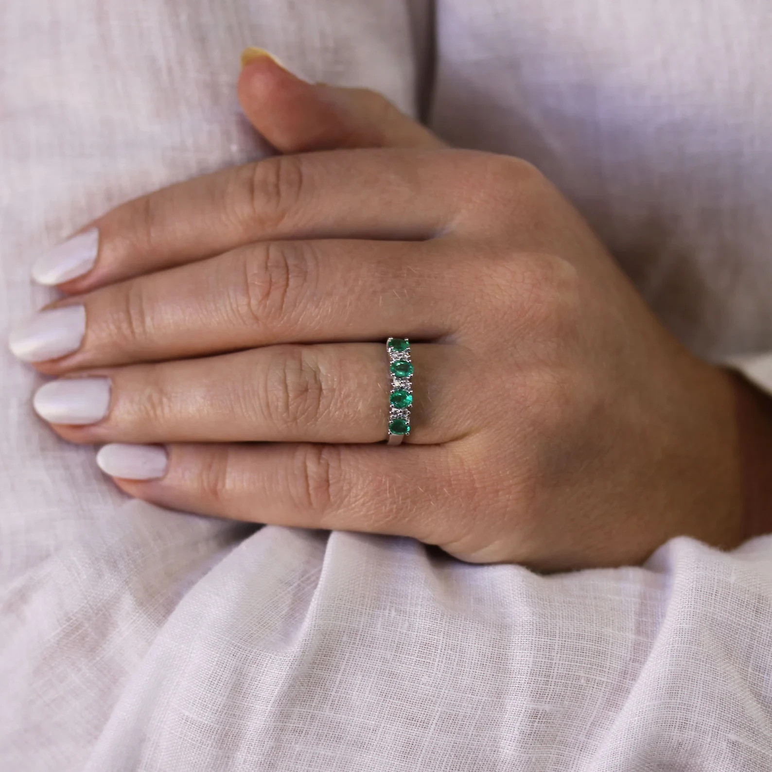 2.50 Ct Oval Cut Natural Emerald Diamond Wedding Ring 14K Solid White Gold 6