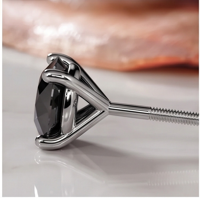Natural Black Diamond Stud Earrings Martini Setting 14K Gold ScrewBack Men Women