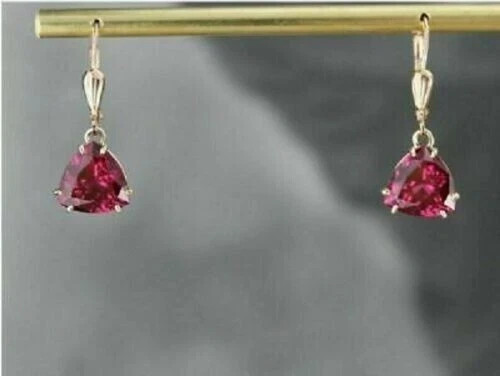 4Ct Lab Created Pink Sapphire Drop/Dangle Earrings 14K Yellow Gold Plated