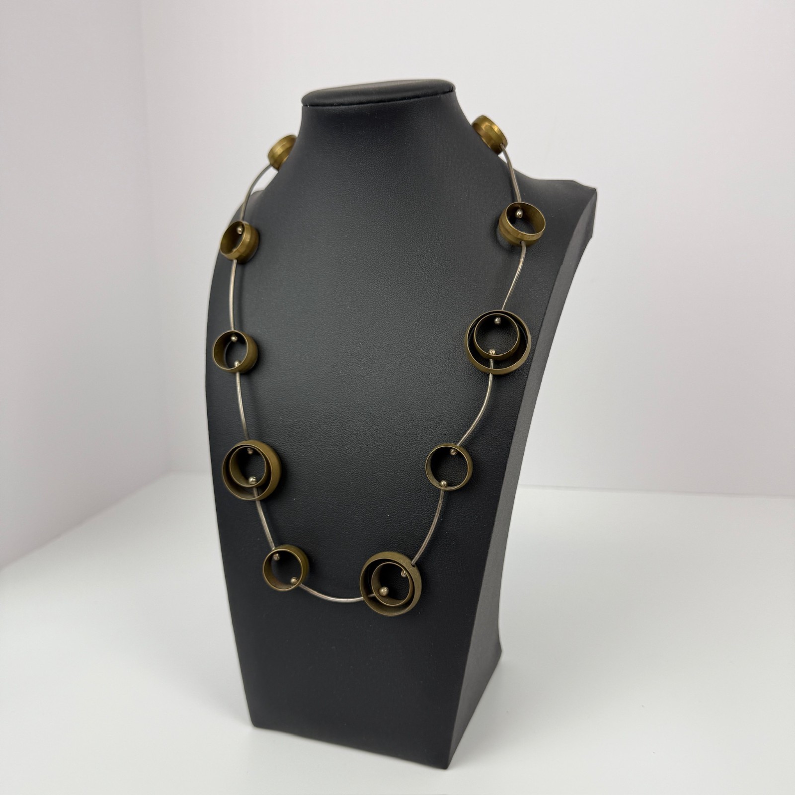 Artisan Circle Cut Out Chain 22″ Statement Necklace Copper Silver Mixed Metals