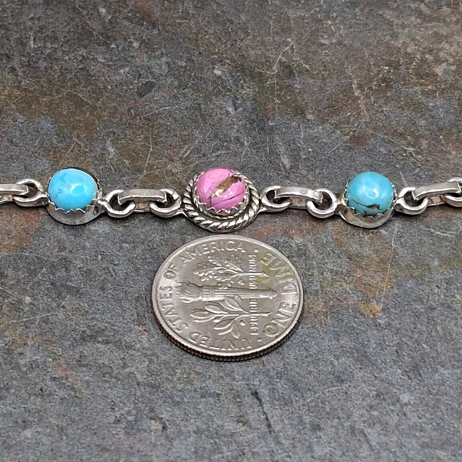 Cotton Candy Turquoise Bracelet Multistone Adj 6-8″ Sterling Silver Southwestern