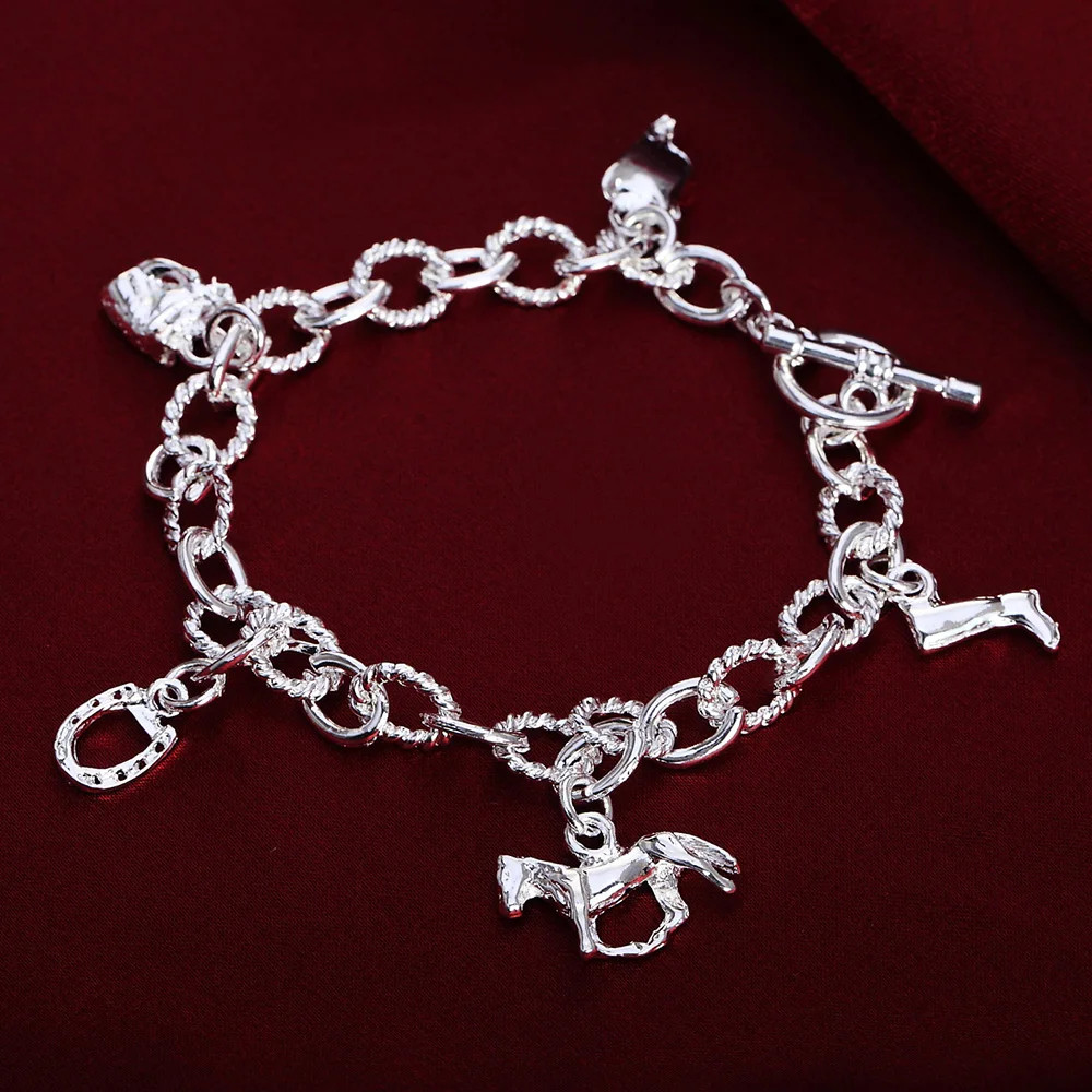 925 Sterling Silver Charm Glossy Bead Bangle Women’s Fashion Bracelet Jewelry