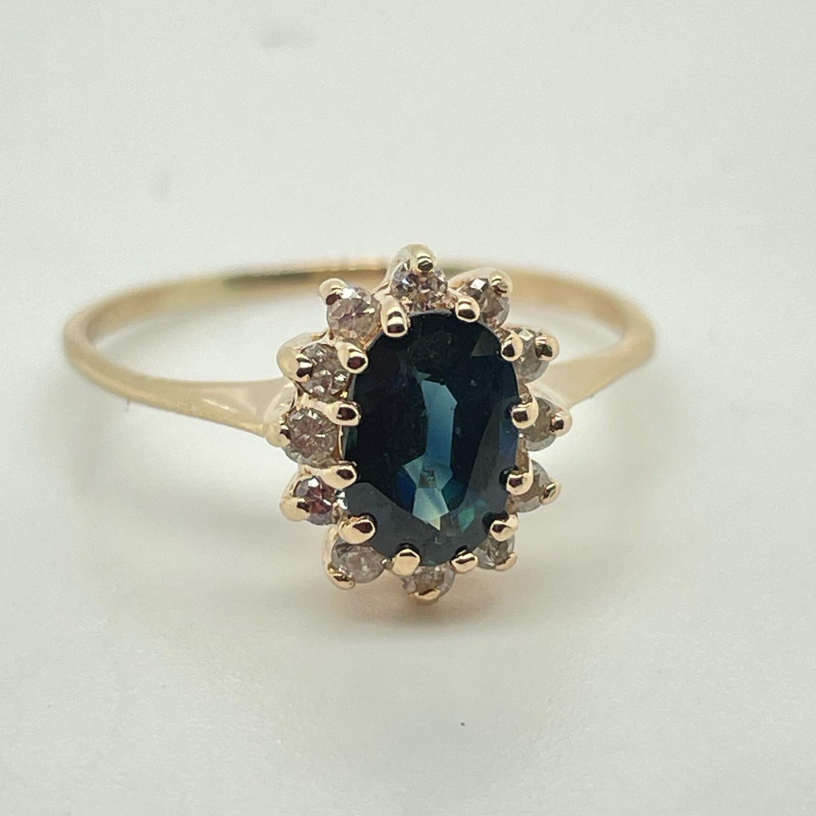 14k Yellow Gold 1 Ct Blue Sapphire & Diamond Ballerina Ring Size 6 3/4 – 1.75 Gr