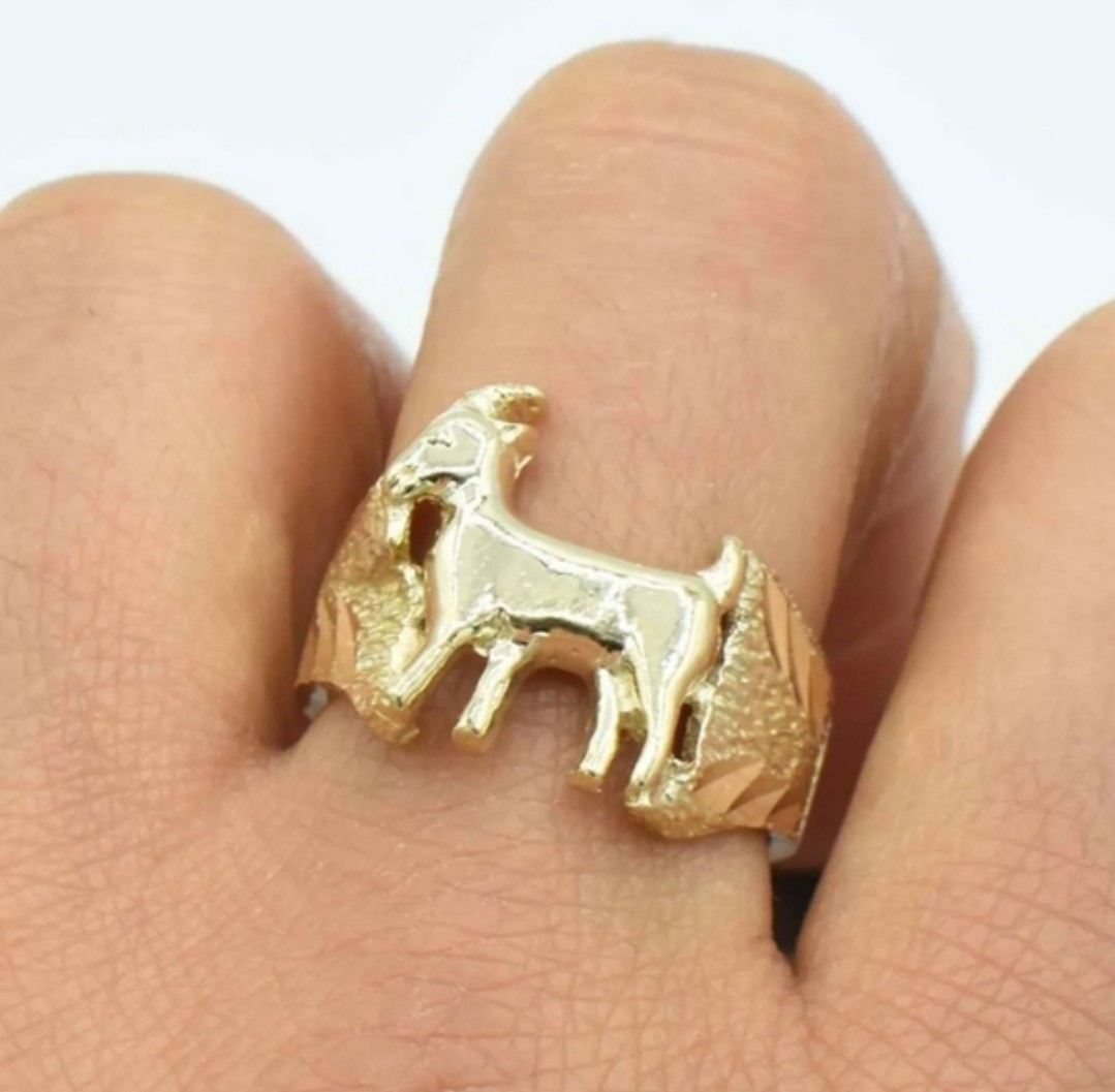 10K GOAT Solid Yellow Diamond Cut Hip Hop Mens Ring