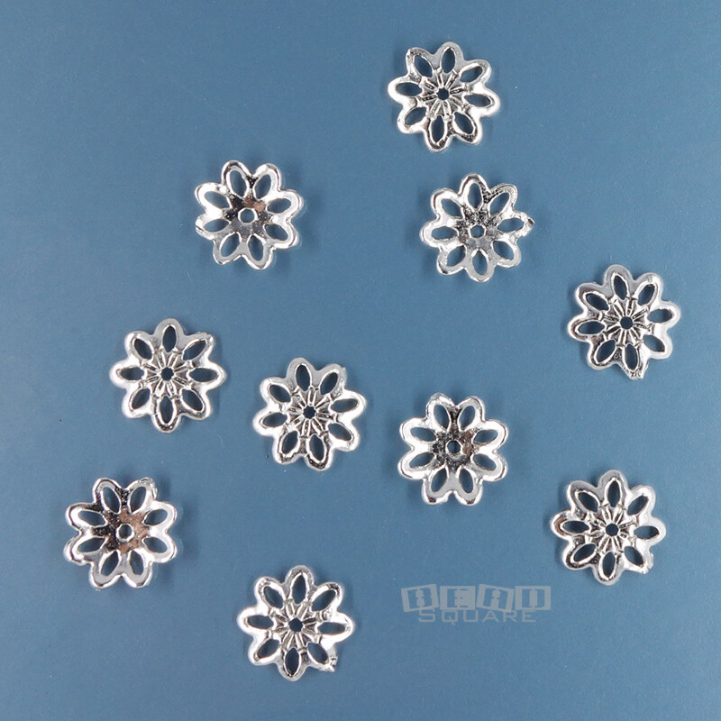 10 Vintage Solid Sterling Silver 7.8mm Flower Floral Bead Caps #33859