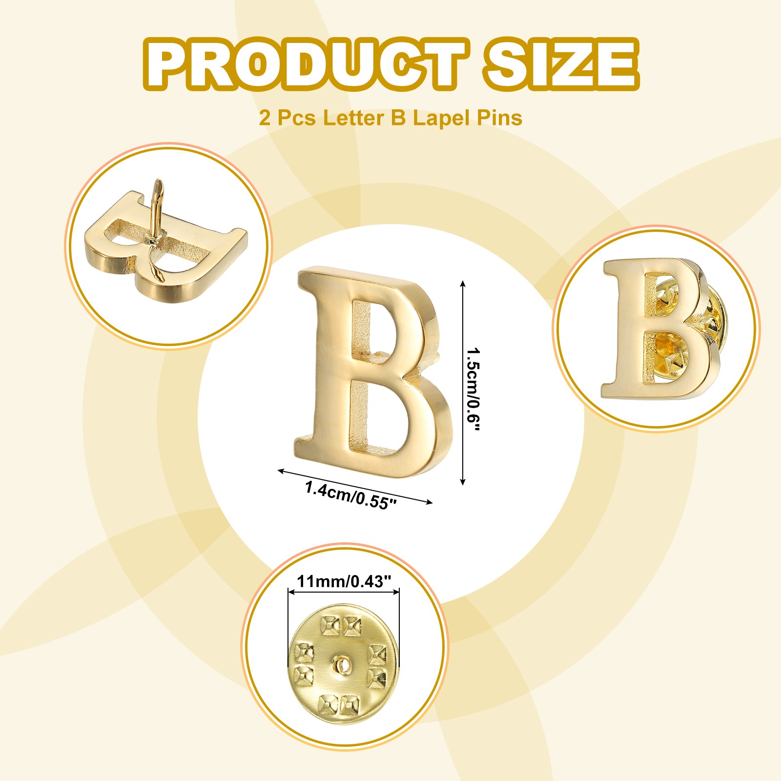 2Pcs Letter B Lapel Pins Initial Alphabet Lapel Collar Pins for Shirt Dress Gold