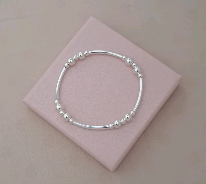 Personalised Initial Heart Bracelet Set Silver Bead Stacking Gift Women