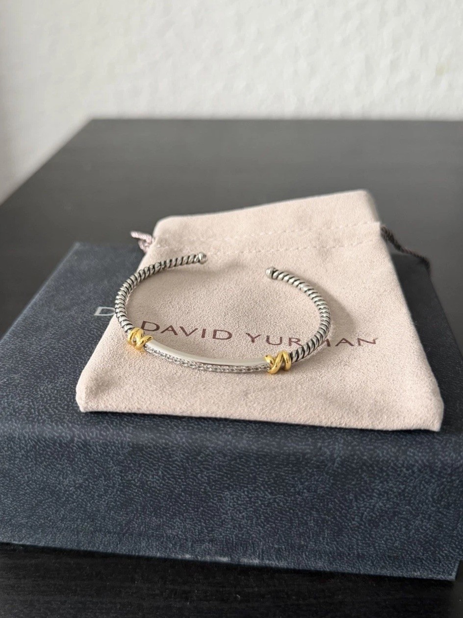 David Yurman Helena Bracelet Cuff Sterling Silver w/ 18K Gold & Diamonds, Size M