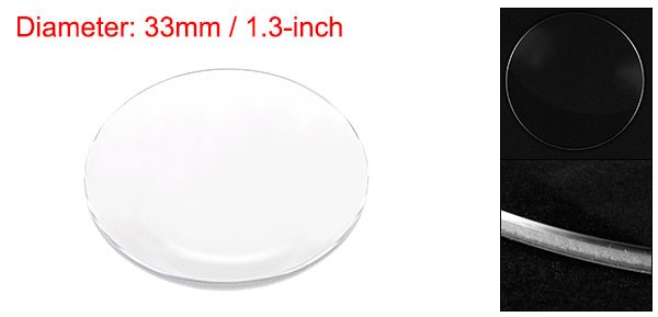 Watch Glass Sapphire Crystal Lens Single Dome 33mm Dia. 1.3mm Thickness Clear