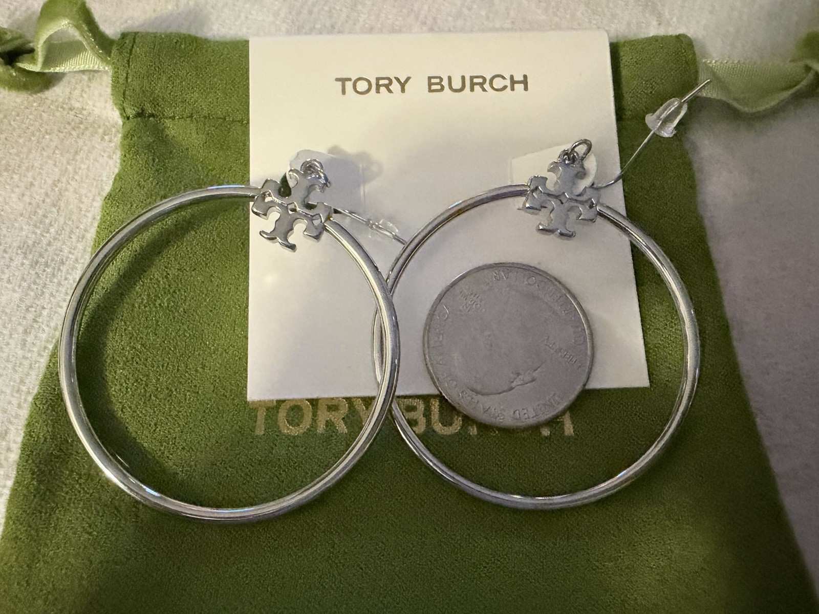 Tory Burch Silver Large Dangle hoop earrings