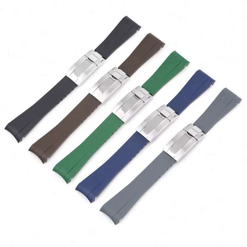 20mm 21mm Curved Rubber Watch Band for Rolex Daytona & Yacht-Master Strap Buckle