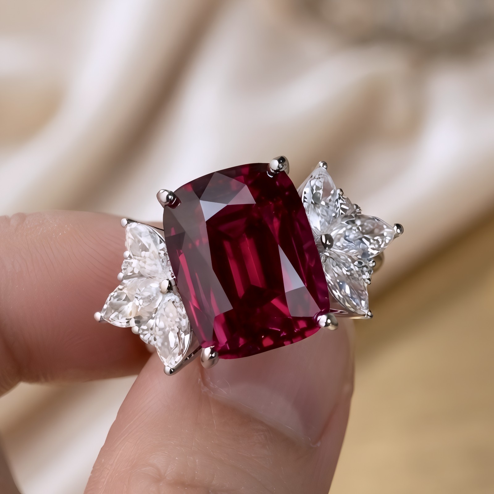 Luxury Natural Red Garnet Cushion Ring Solid 925 Sterling Silver Women Ring
