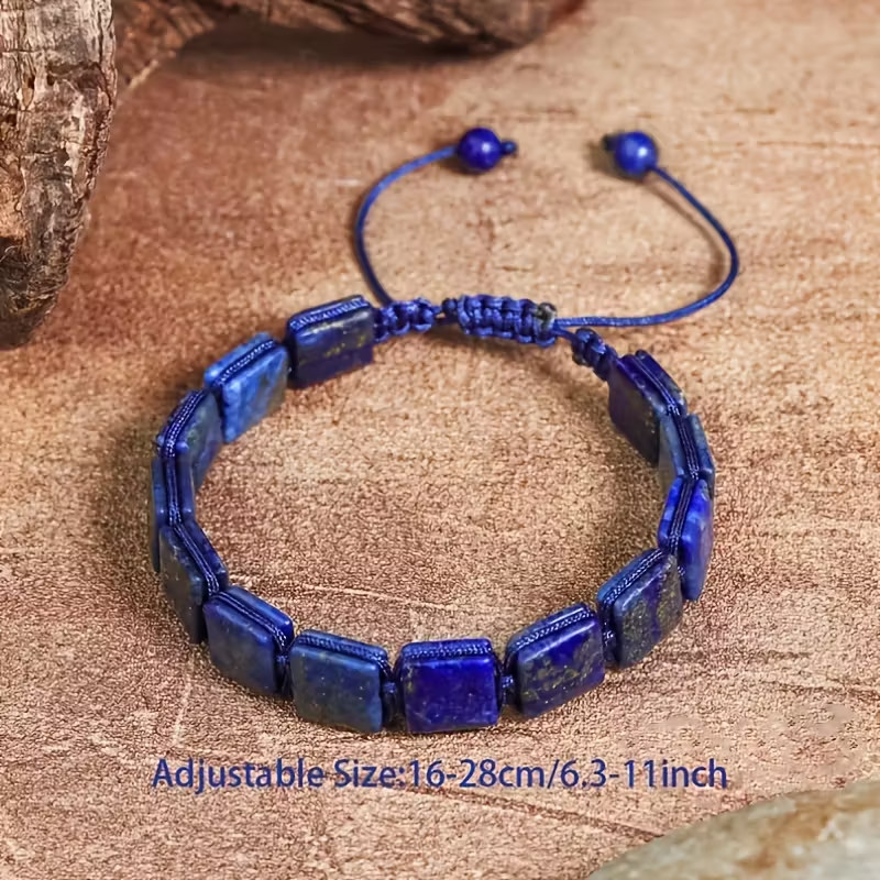 Natural Lapis Lazuli Men’s Bracelet Square Beads Healing Crystal Jewelry
