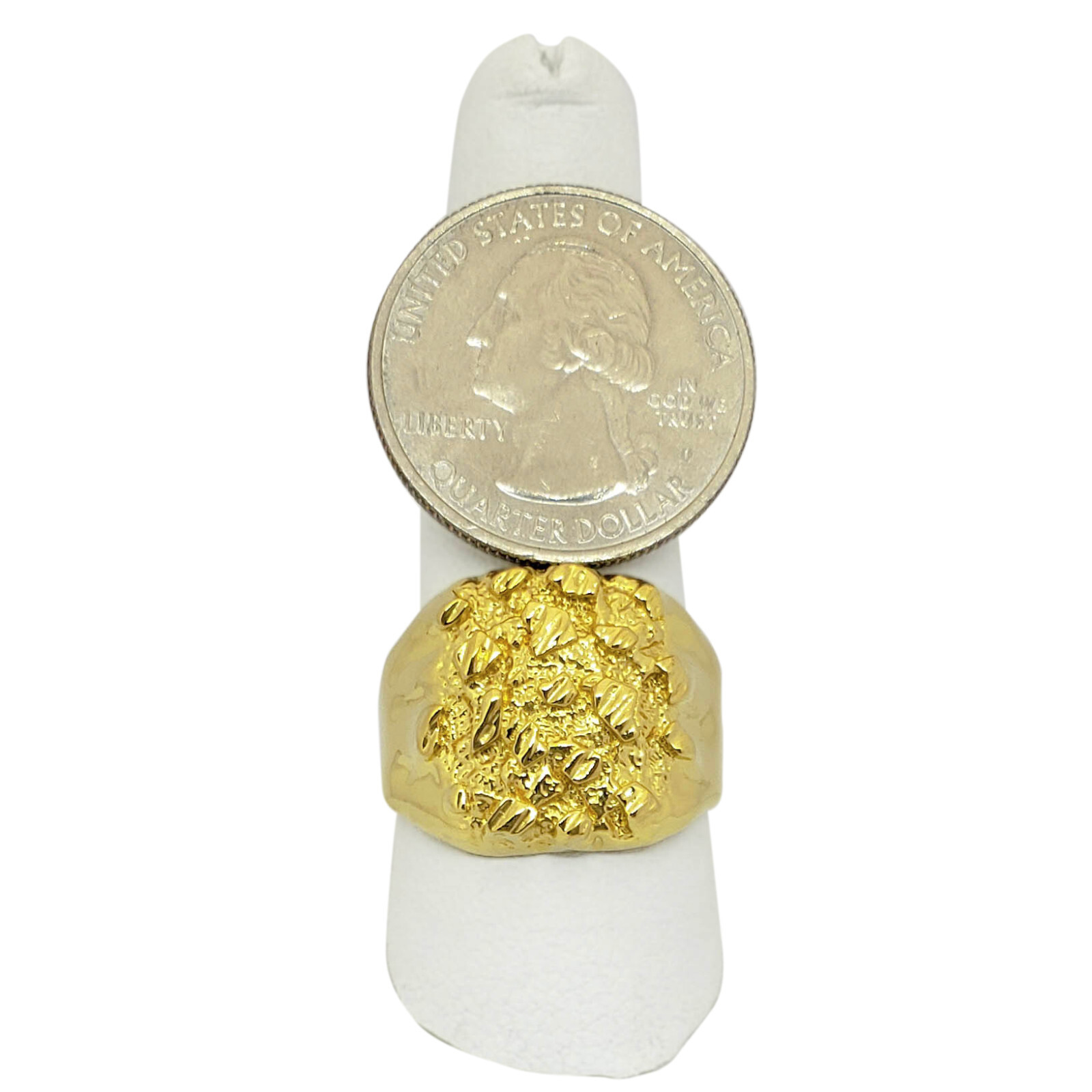 Solid 24K Yellow Gold Extra Large Diamond Cut Mens Nugget Ring, Size 5 – 11