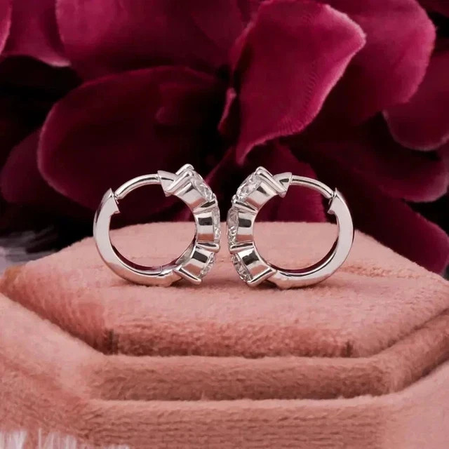 2Ct Round Lab Created Diamond Huggie Hoop Earrings 14k White Gold